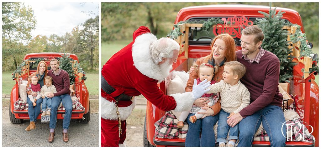 family of 4 with Santa during red truck minis taken by a Northern VA photographer