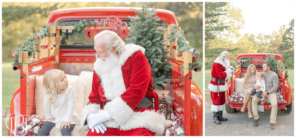 girl talking to Santa during red truck minis in Northern VA