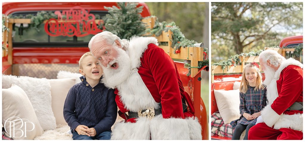 siblings talk to Santa during red truck minis in Northern VA