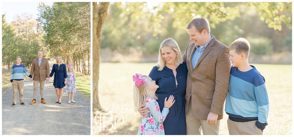 Family of 4 laughing during Ashburn, Virginia fall mini session