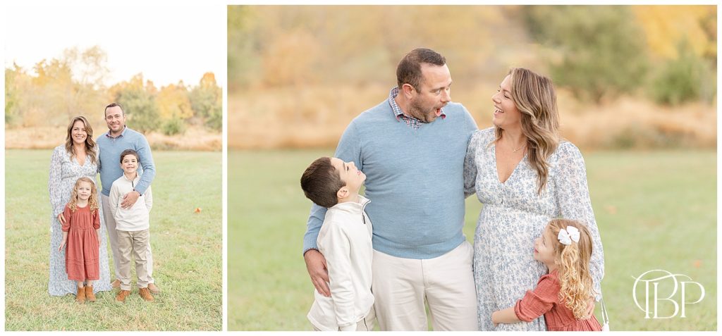 Family of 4 laughing during fall mini session taken by Herndon, VA photographer