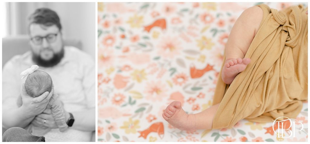 Baby's head and feet during Haymarket, VA lifestyle newborn photography