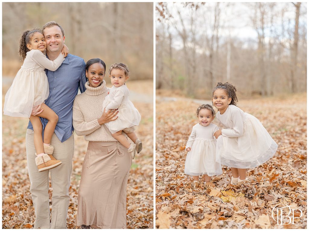 Family smiling for photos during Prince William County, Virginia fall minis