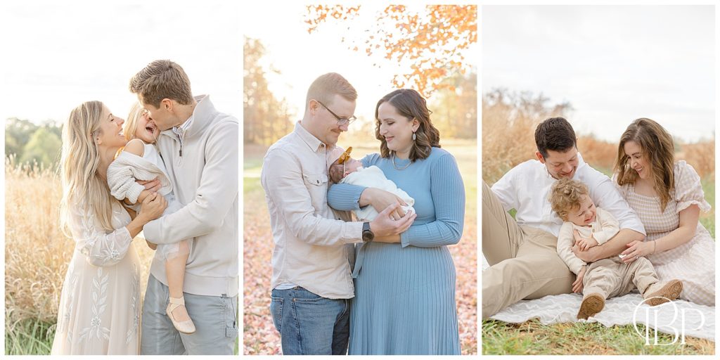 Families laughing during Virginia fall photos
