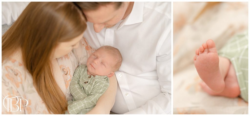 Baby boy's face and foot during Leesburg, Virginia at home newborn pictures