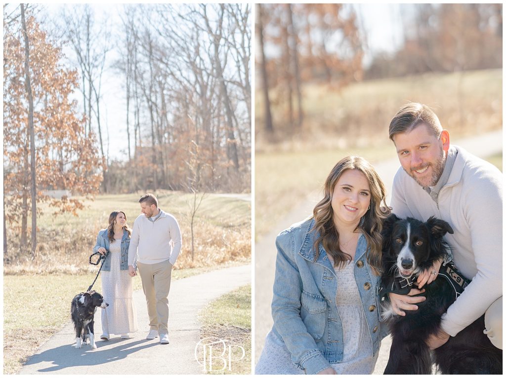 Family walking with their dog during Fairfax, VA lifestyle pictures