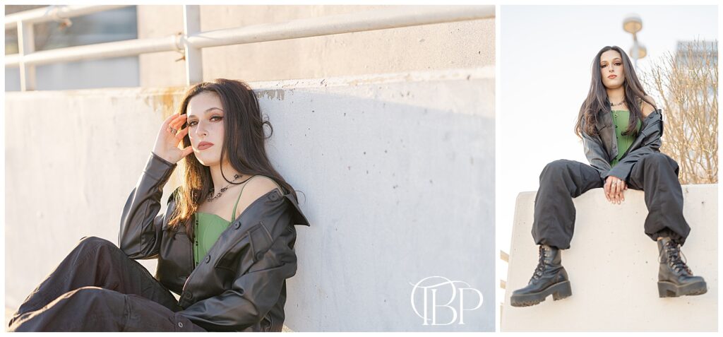 Girl sitting during an edgy senior session in Reston, Virginia