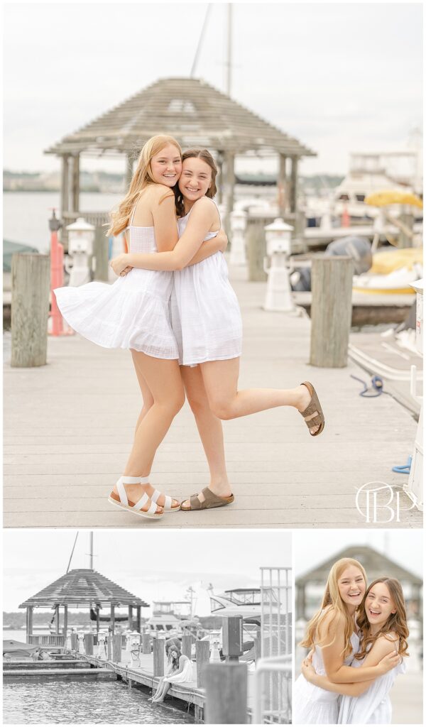 Sisters during high school senior photos at Old Town Alexandria