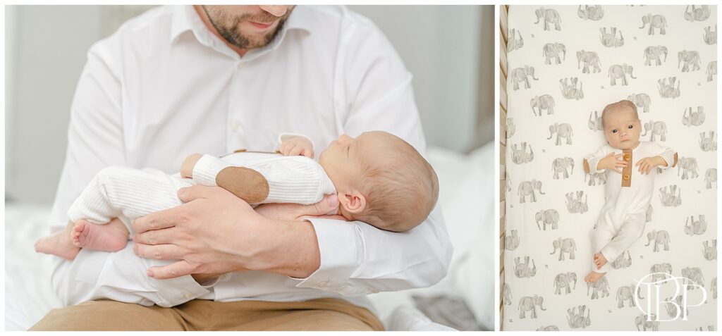 Dad holding baby during lifestyle newborn session in Marshall, VA