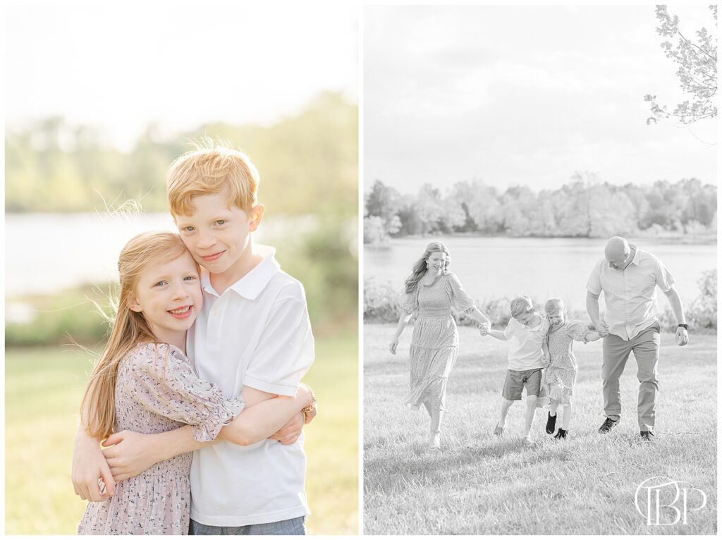 Family walking & laughing during Prince William County, Virginia spring mini session