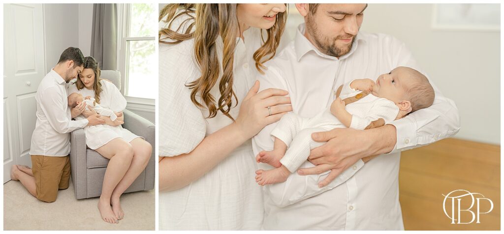 Parents adore their baby during their lifestyle newborn photos in Marshall, VA