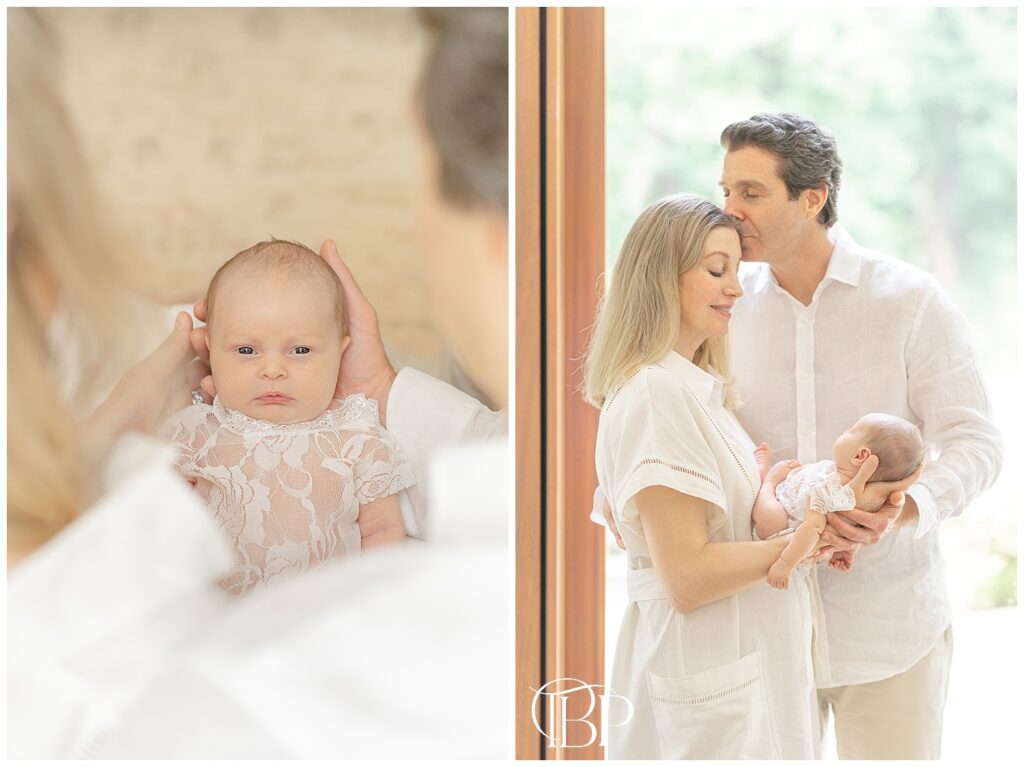 Baby looking at parents during Chantilly, VA in home newborn session