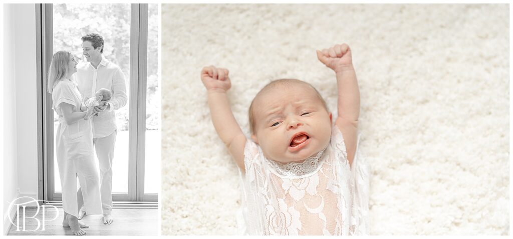 Baby yawning taken by in home newborn photographer in Chantilly, Virginia