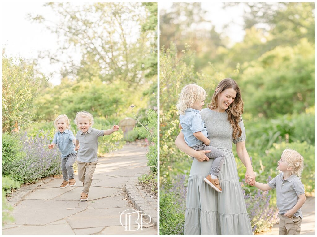 Mom laughing with her kids during Alexandria, VA spring mini session
