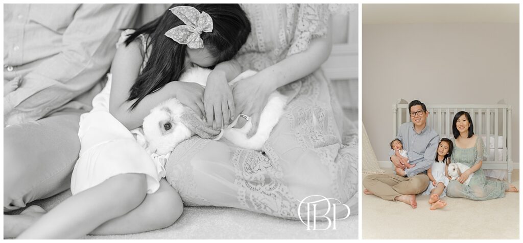 Family with bunny taken by Warrenton, VA at home newborn photographer