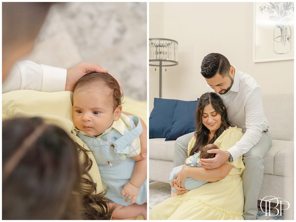 Parents looking lovingly at baby during Ashburn, Virginia lifestyle family pictures