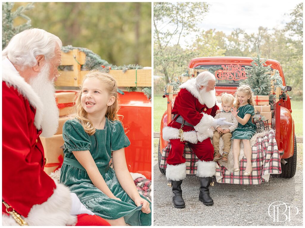 Kids high five with Santa during Fairfax County, Virginia red truck minis