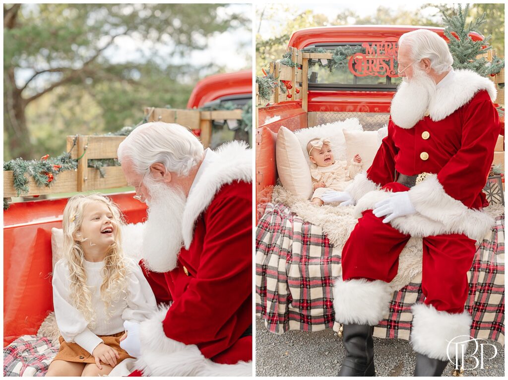 Kids laughing & crying with Santa during Fairfax County, VA red truck minis