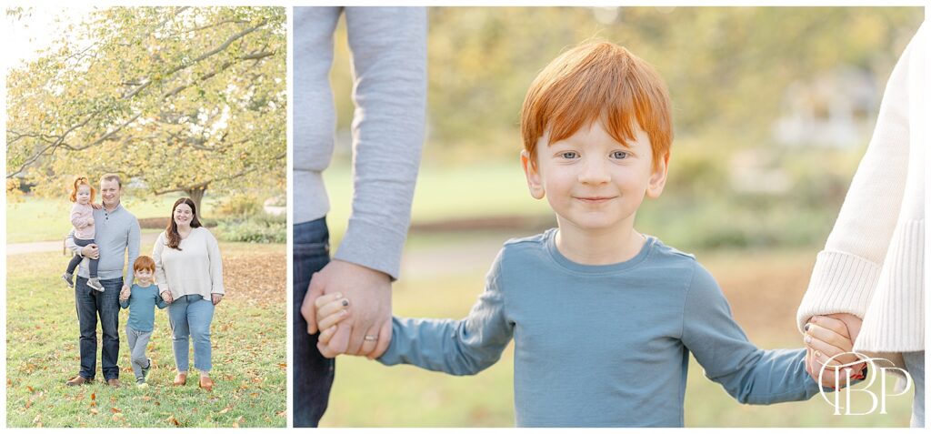 Family smiling for picture during Fairfax County, Virginia fall mini sessions