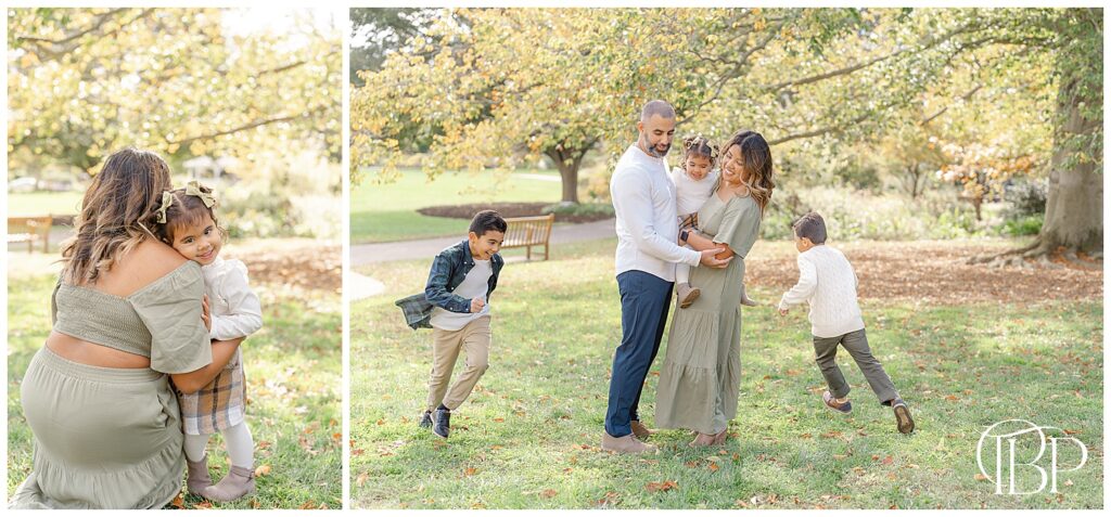 Kids running around parents during Fairfax County, Virginia fall mini sessions
