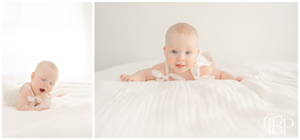 Baby smiling during 6 month photoshoot