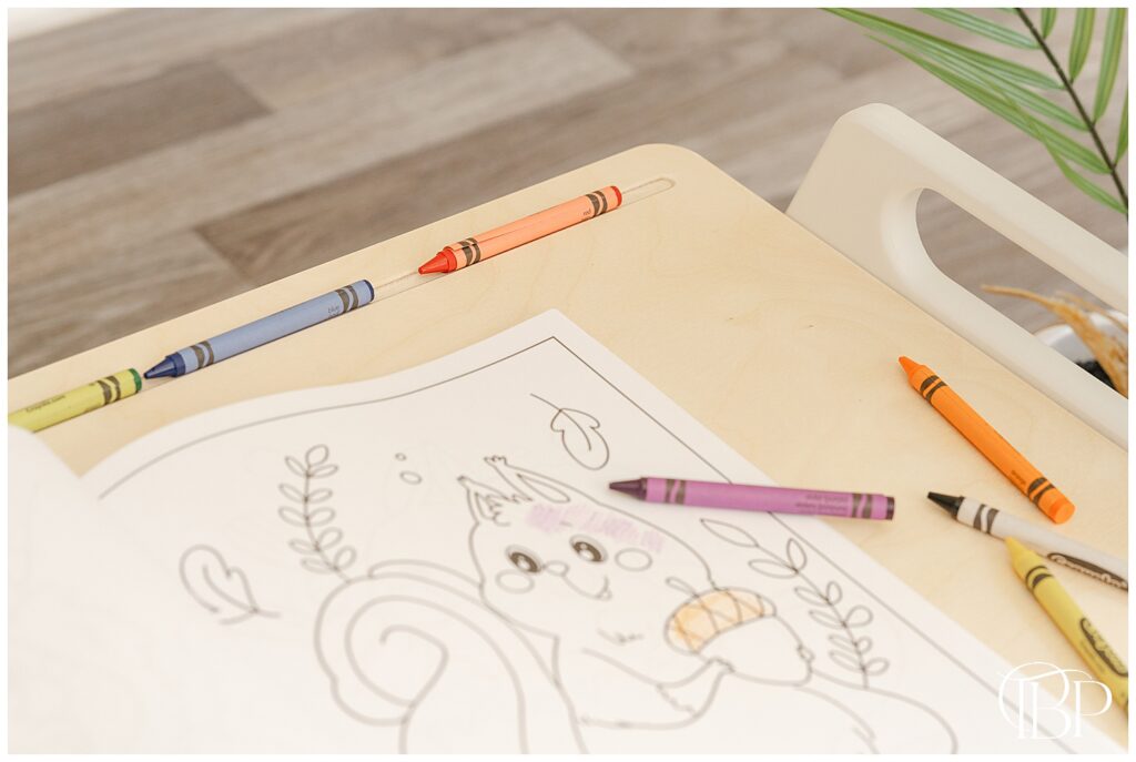 Play tray with coloring book product photography