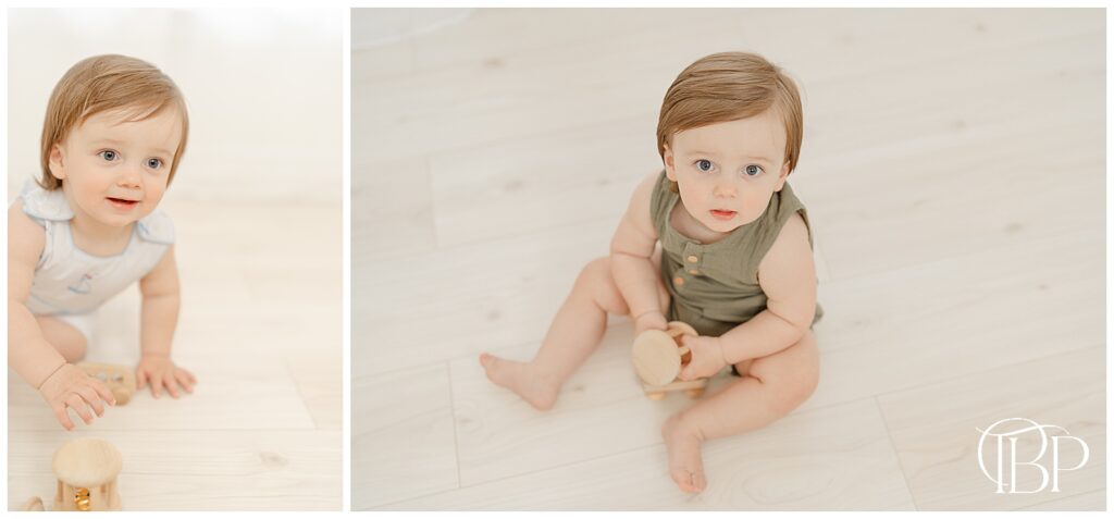 Baby holding his toy during Ashburn, Virginia simple cake smash photoshoot