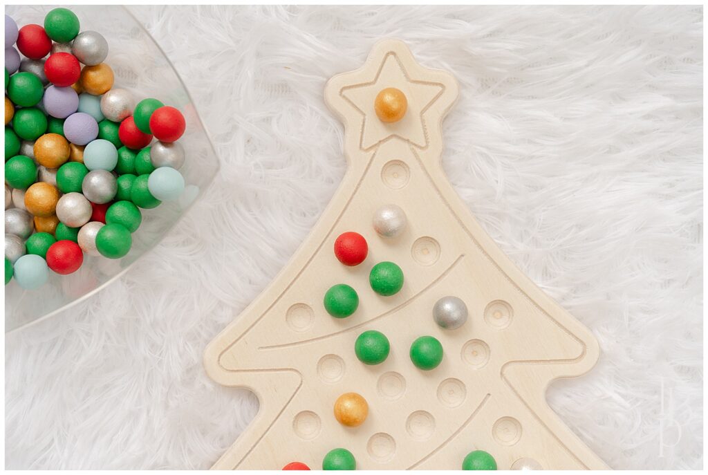 Close up of Christmas tree activity board