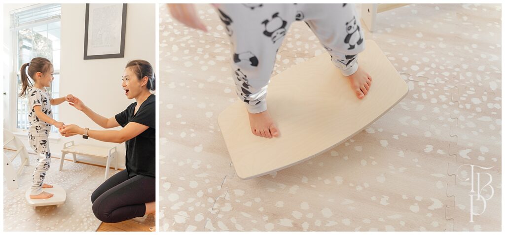 Mom & kid playing with the balance board