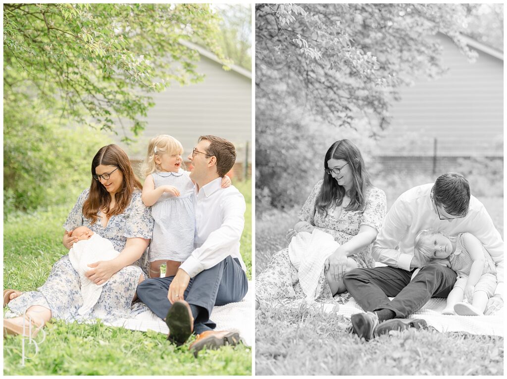 Family playing during newborn picture in Ashburn,VA