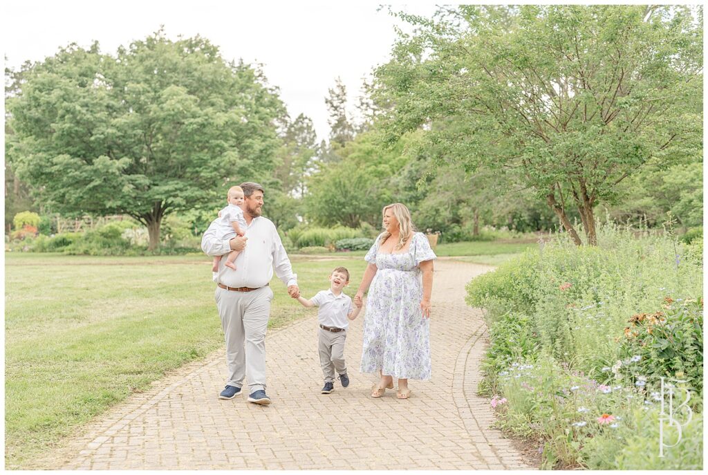 Family of 4 walking