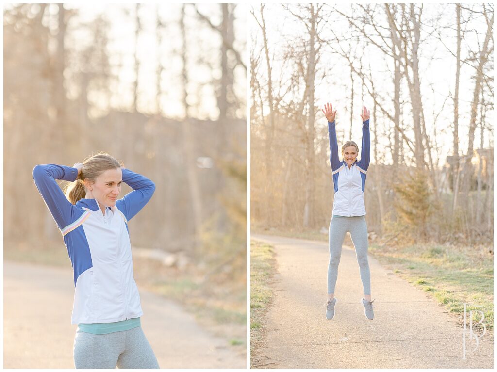 Fitness coach at a trail exercising