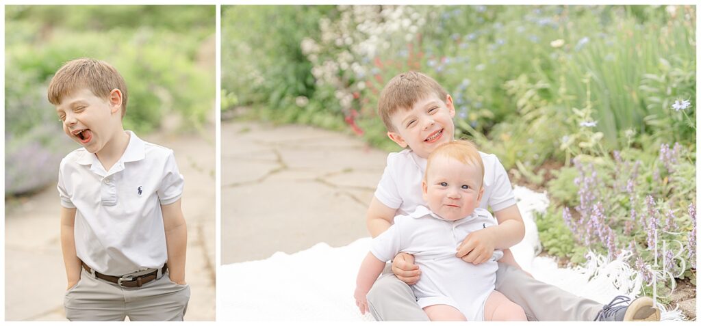 Adorable siblings in a garden