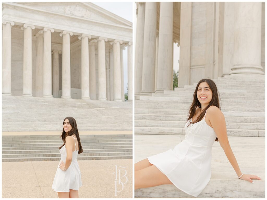 Senior photography with columns and stairs