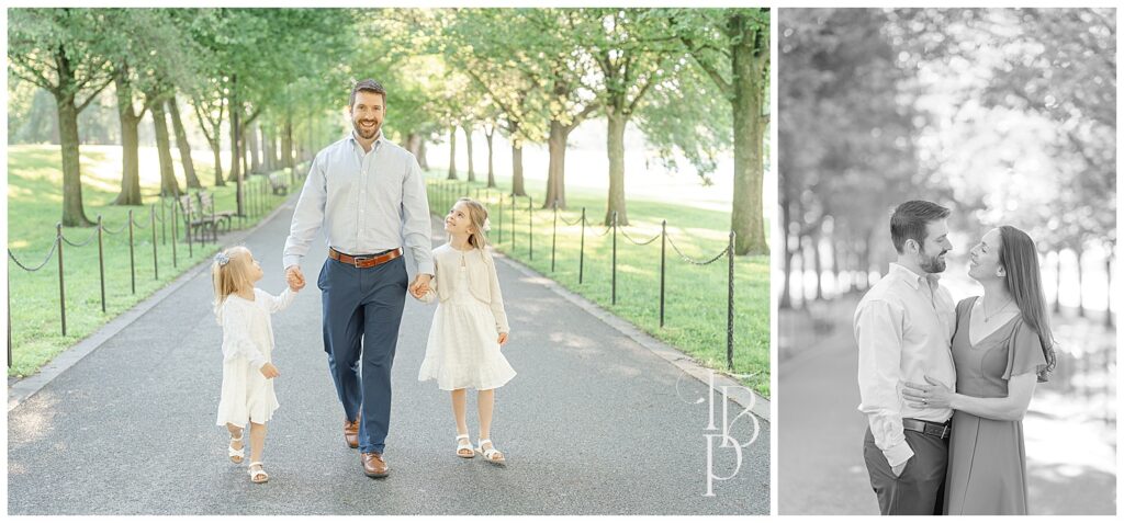 Dad walking with daughters