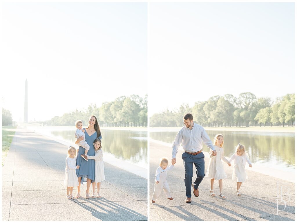 Parents photo with kids at the Reflecting Pool