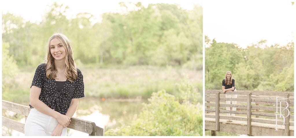 Senior photos at a bridge in Silver Lake Park