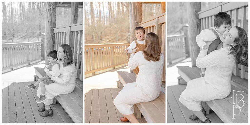 Mom and big brother playing and laughing