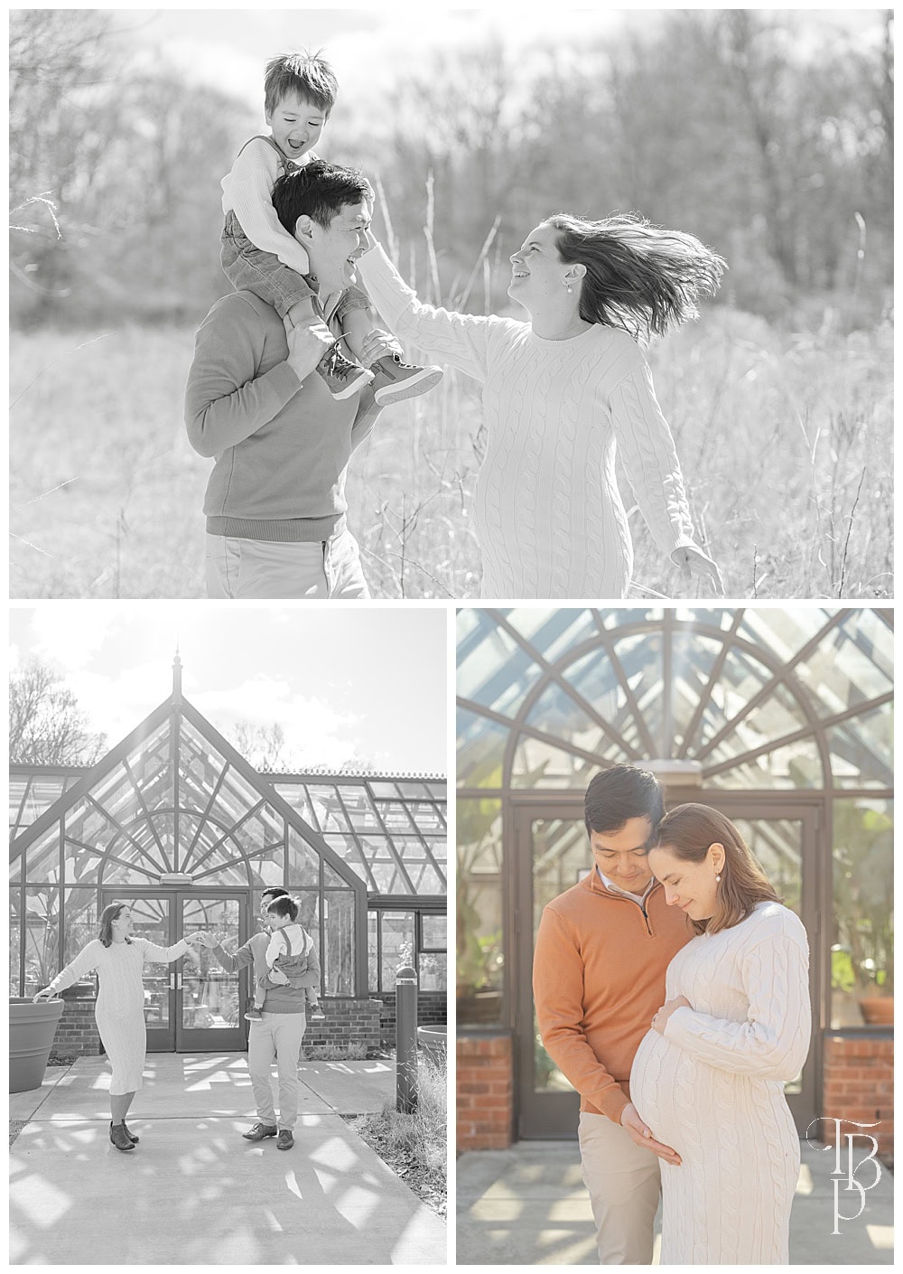 Winter maternity session in a garden