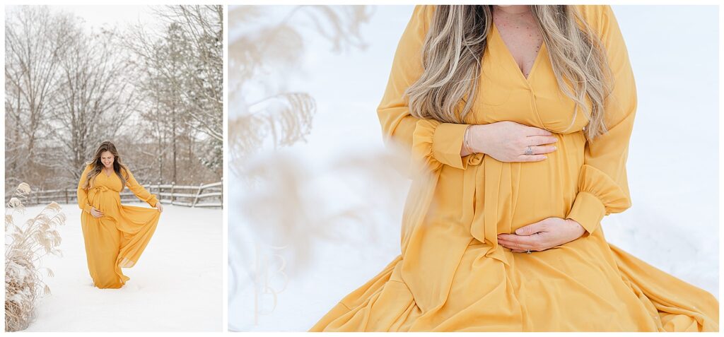 Maternity pictures in winter wonderland