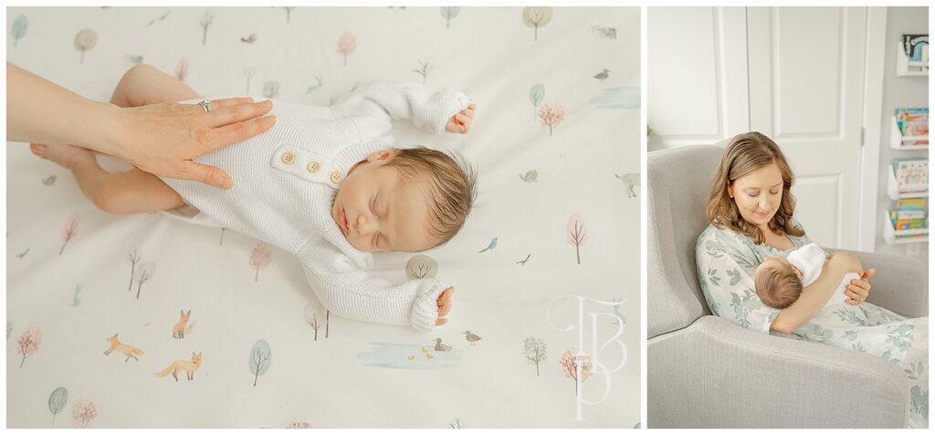 mom and newborn baby in the nursery