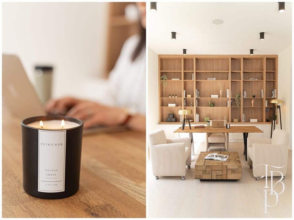 candle product picture in an office