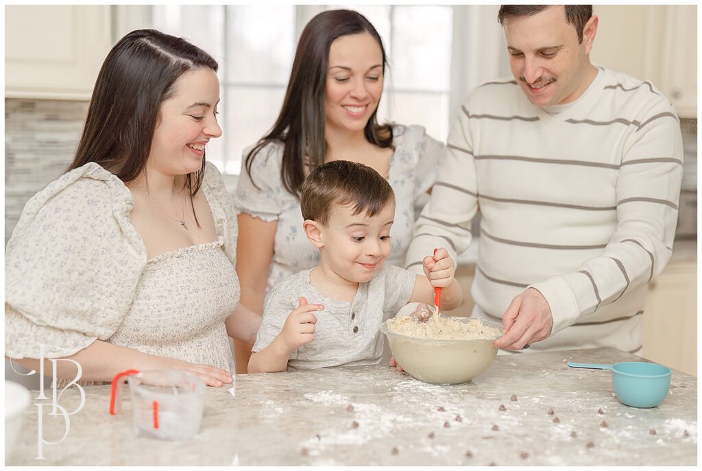Family baking together in the bright kitchen