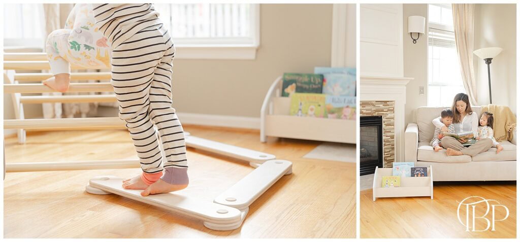 Mom reading a book to kids