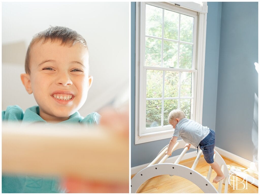 Toddler playing with the climbing arch in Sterling, Virginia
